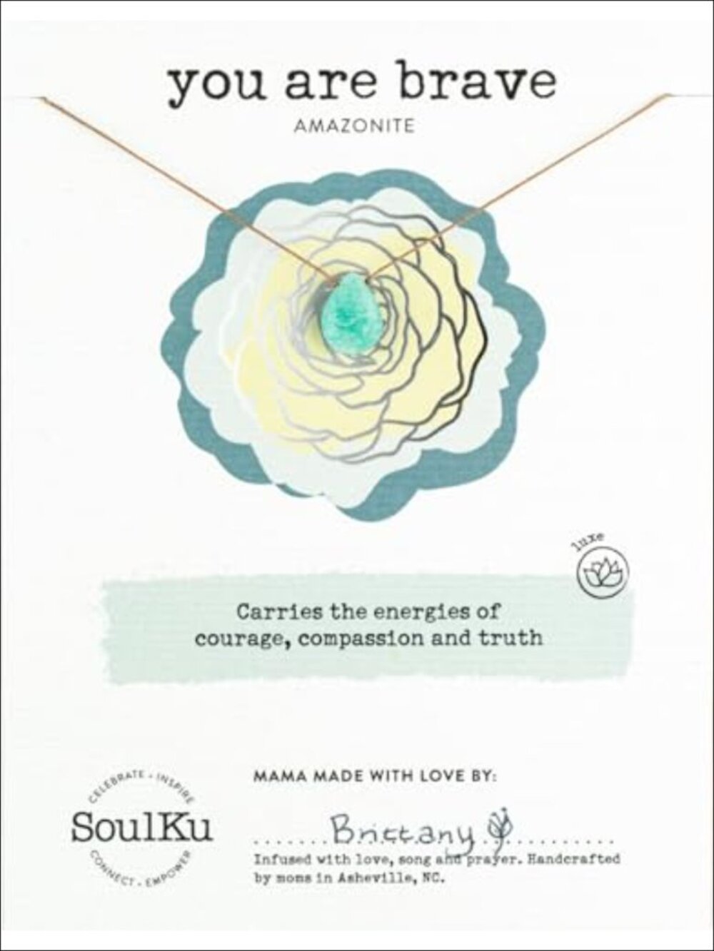 SoulKu Luxe Amazonite Pendant Necklace, Handmade Inspirational Jewelry, Gift
